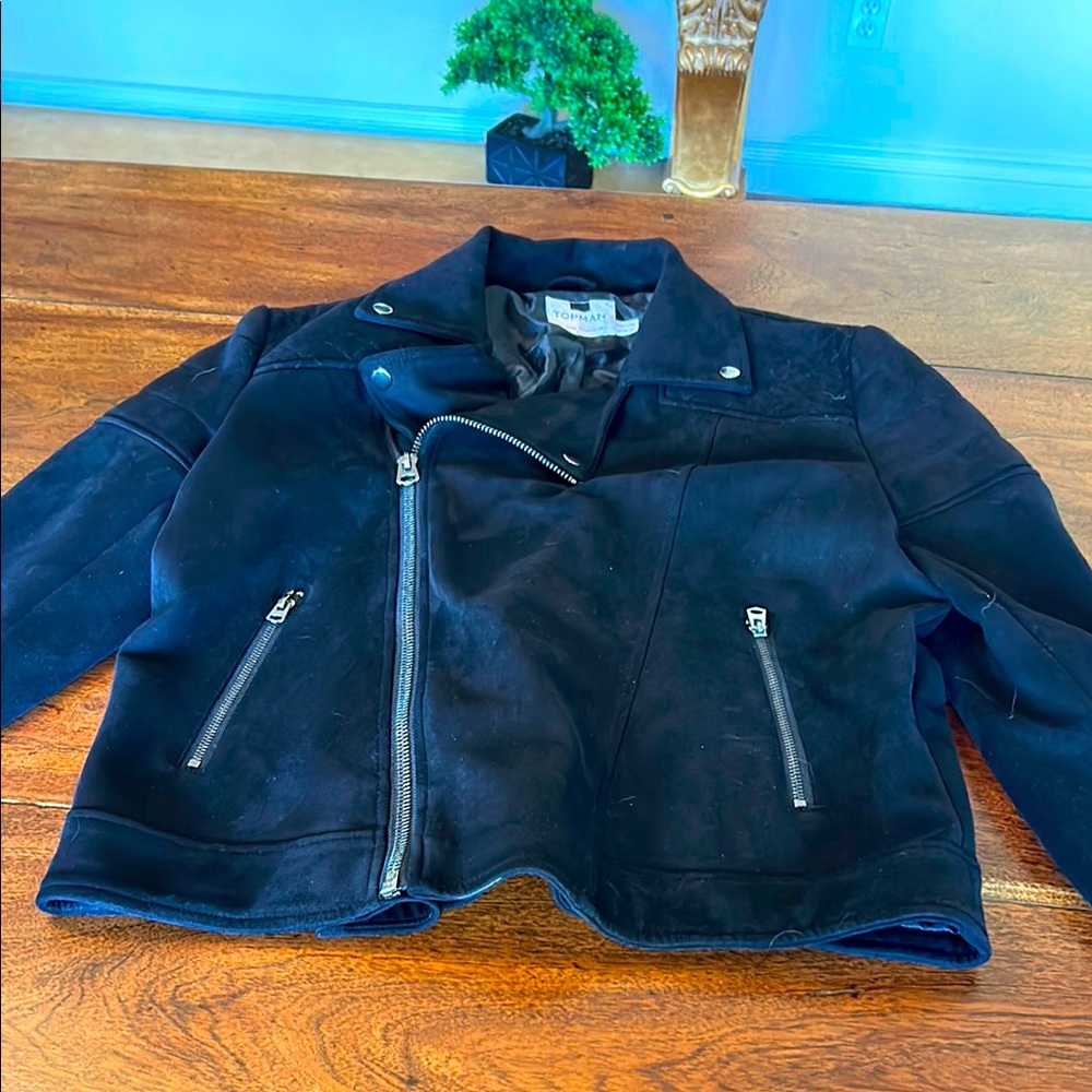 Black Moto Jacket with Silver Zippers Beautiful Suede